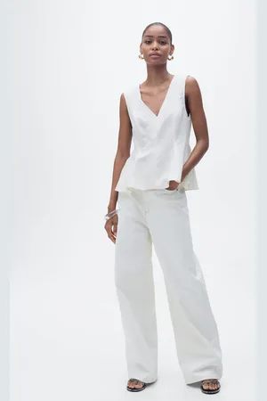 MANGO Peplum-Top aus Leinengemisch - Damen - XL