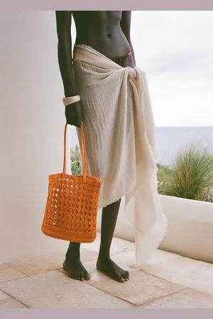 MANGO Shopper-Bag aus Naturfaser mit Lochmuster - Damen - Einheitsgröße
