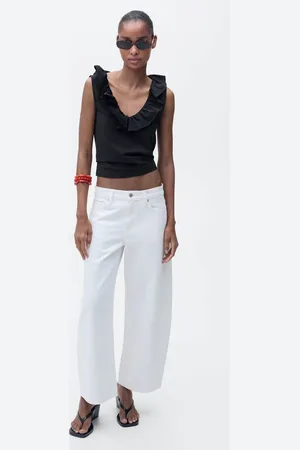 MANGO Baumwoll-Top mit Rüschendetail - Damen - M