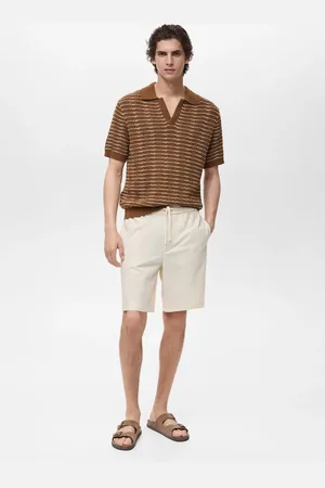 MANGO Polo Strickstruktur Streifen tobacco-braun - Herren - XL