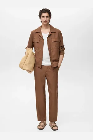 MANGO Leinenhose mit Gummibund tobacco-braun - Herren - 44