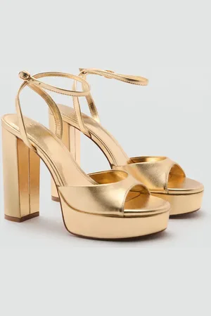 MANGO Sandale mit Absatz in Metallic-Optik - Damen - 39