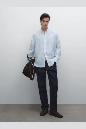 Massimo Dutti Gestreiftes Hemd Aus 100 % Leinen Im Regular-Fit