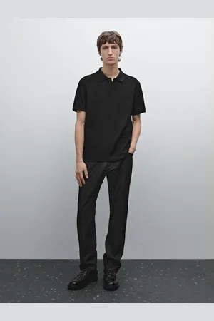 Massimo Dutti Poloshirt Aus Baumwolle Mit V-Ausschnitt Und Strukturmuster