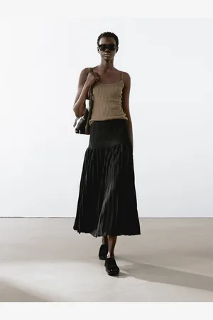 Massimo Dutti Plissierter Midirock Mit Transparenten Einsätzen