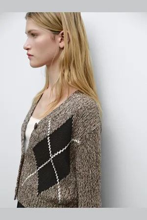 Massimo Dutti Kurzer Strickcardigan Aus Baumwolle Mit Rautenmuster