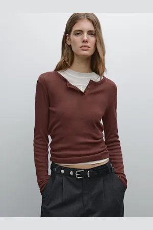 Massimo Dutti Shirt Aus Baumwollmischgewebe Mit Geknöpftem Rundausschnitt