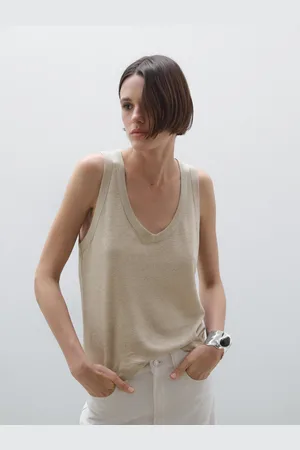 Massimo Dutti Stricktop Aus 100 % Leinen Mit V-Ausschnitt