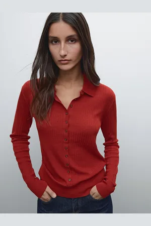 Massimo Dutti Rippenstrickpullover Mit Polokragen Und Knöpfen