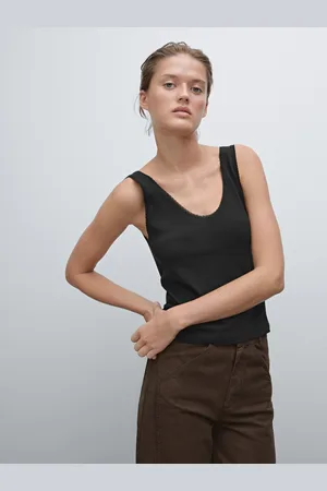 Massimo Dutti Top Mit Spitzenkante Aus Baumwollmischgewebe