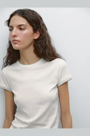 Massimo Dutti Geripptes T-Shirt Aus 100 % Baumwolle Mit Kontrasten