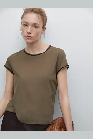 Massimo Dutti T-Shirt Mit Farblich Abgesetzten Paspeln Aus Leder
