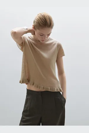 Massimo Dutti Shirt Aus 100 % Leinen Mit Volants Am Saum