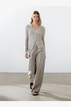 Massimo Dutti Wide-Leg-Hose Aus Leinen Mit Feinen Streifen