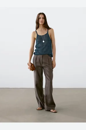 Massimo Dutti Wide-Leg-Hose Aus 100 % Leinen Mit Gummizug