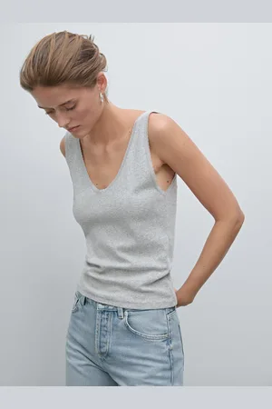 Massimo Dutti Top Mit Spitzenkante Aus Baumwollmischgewebe