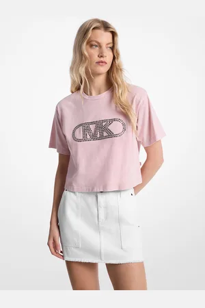 Michael Kors MK Verkürztes T-Shirt Aus Stückgefärbter Baumwolle Mit Nieten - - Michael Kors