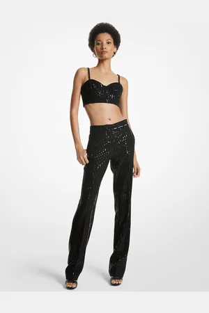 Michael Kors MK Gerade Hose Aus Krepp Mit Pailletten-Nadelstreifen - - Michael Kors