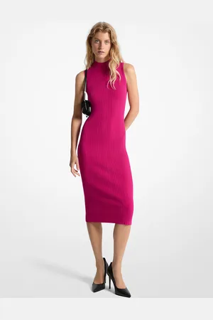 Michael Kors MK Geripptes Midikleid Mit Stehkragen - - Michael Kors
