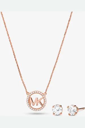 Michael Kors MK Halskette Mit Pavé-Logoanhänger Und Ohrstecker Aus Sterlingsilber Mit 14-Karätiger Rosé-Goldbeschichtung Im Set -