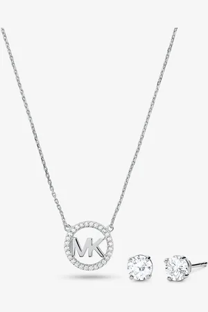 Michael Kors MK Halskette Mit Pavé-Logoanhänger Und Ohrstecker Aus Sterlingsilber Mit 14-Karätiger Rosé-Goldbeschichtung Im Set -