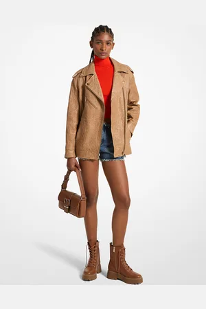 Michael Kors MK Oversize-Bikerjacke Aus Gecrinkeltem Leder - - Michael Kors