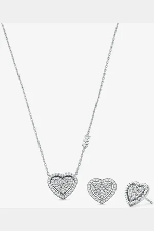 Michael Kors MK Halskette Mit Pavé-Herzanhänger Und Pavé-Ohrstecker Aus Sterlingsilber Mit Edelmetallbeschichtung Im Set -