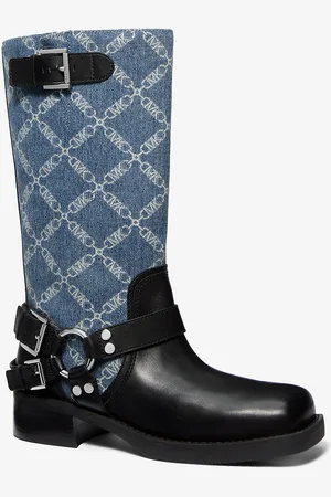 Michael Kors MK Bikerstiefel Crosby Aus Denim Mit Empire Diamond-Jacquardmuster - - Michael Kors