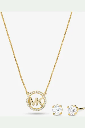 Michael Kors MK Halskette Mit Pavé-Logoanhänger Und Ohrstecker Aus Sterlingsilber Mit 14-Karätiger Rosé-Goldbeschichtung Im Set -