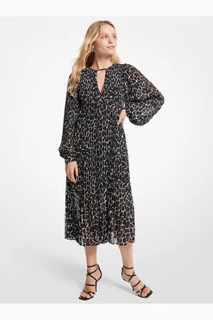 Michael Kors MK Plissiertes Kleid Aus Georgette Mit Tiermuster - - Michael Kors