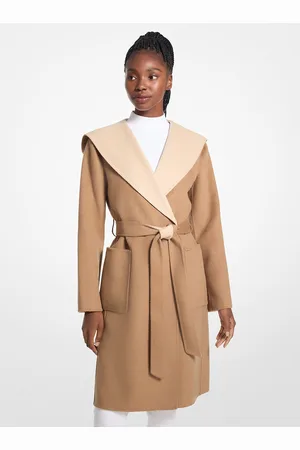Michael Kors MK Zweifarbiger Wickelmantel Aus Wollmischung Mit Kapuze - - Michael Kors