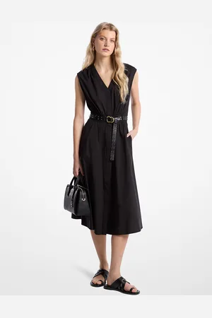 Michael Kors MK Midikleid Aus Baumwoll-Popeline Mit Stretch Und Gürtel - - Michael Kors
