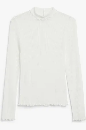 Monki Long sleeve ribbed roll neck top