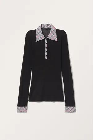 Monki Sheer Long Sleeve Polo Top