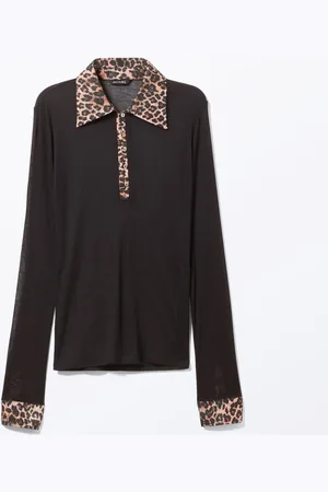 Monki Sheer Long Sleeve Polo Top