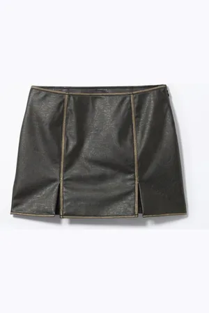 Monki Vented Faux Leather Mini Skirt