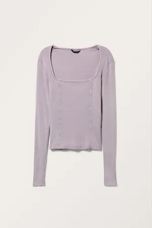 Monki Rib Square Neck Long Sleeve Top