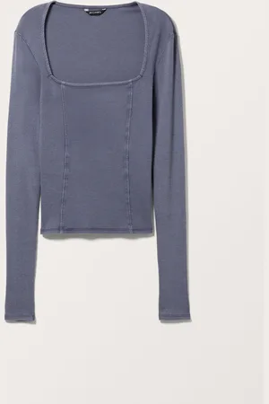 Monki Rib Square Neck Long Sleeve Top