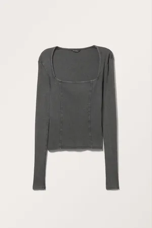 Monki Rib Square Neck Long Sleeve Top