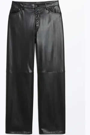 Monki Mid waist straight leg faux leather trousers