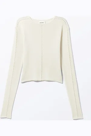 Monki Long-Sleeved Knitted Cut-Out Detailed Top