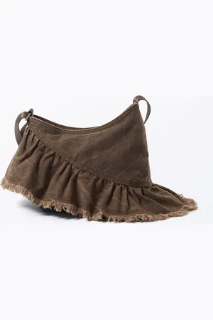 Monki Frilled Cotton Canvas Handbag