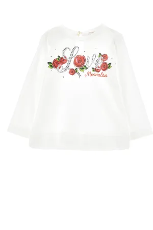 MONNALISA Shirt aus Jersey mit Rosenprint und Strass