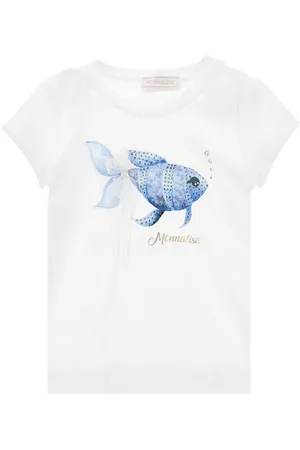 MONNALISA T-Shirt mit Fisch-Print sowie Tüll und Strass