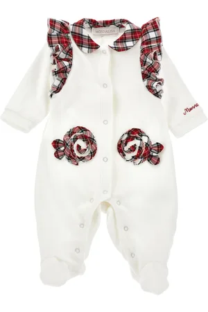 MONNALISA Chenille-Strampler mit Tartan-Rüschen