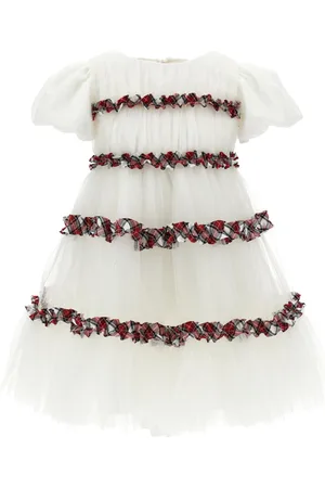 MONNALISA Kleid aus plissiertem Tüll mit Tartanrüschen