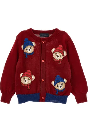 MONNALISA Merino-Strickjacke mit Bären-Intarsie