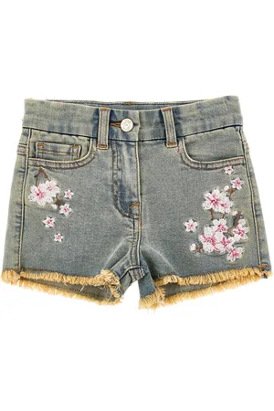 MONNALISA Jeansshorts mit Pfirsichblüten-Stickerei