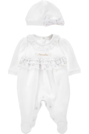 MONNALISA Strampler aus Broderie-Anglaise-Baumwolle mit Haube