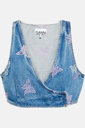 Ganni Besticktes Cropped-Top aus Denim